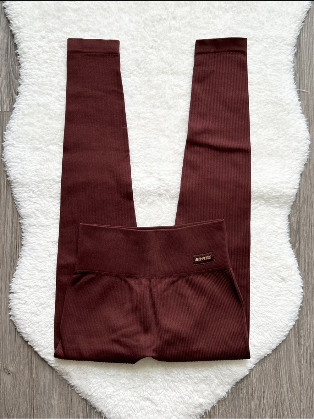 Bo + Tee Brown Ribbed High-Waisted Leggings